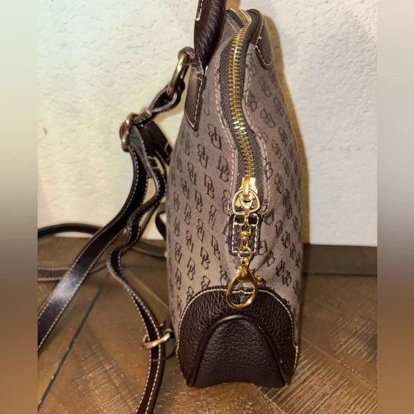 Dooney & Bourke DB Monogram Mini Backpack Brown Leather Trim Small Bag - Picture 5 of 11